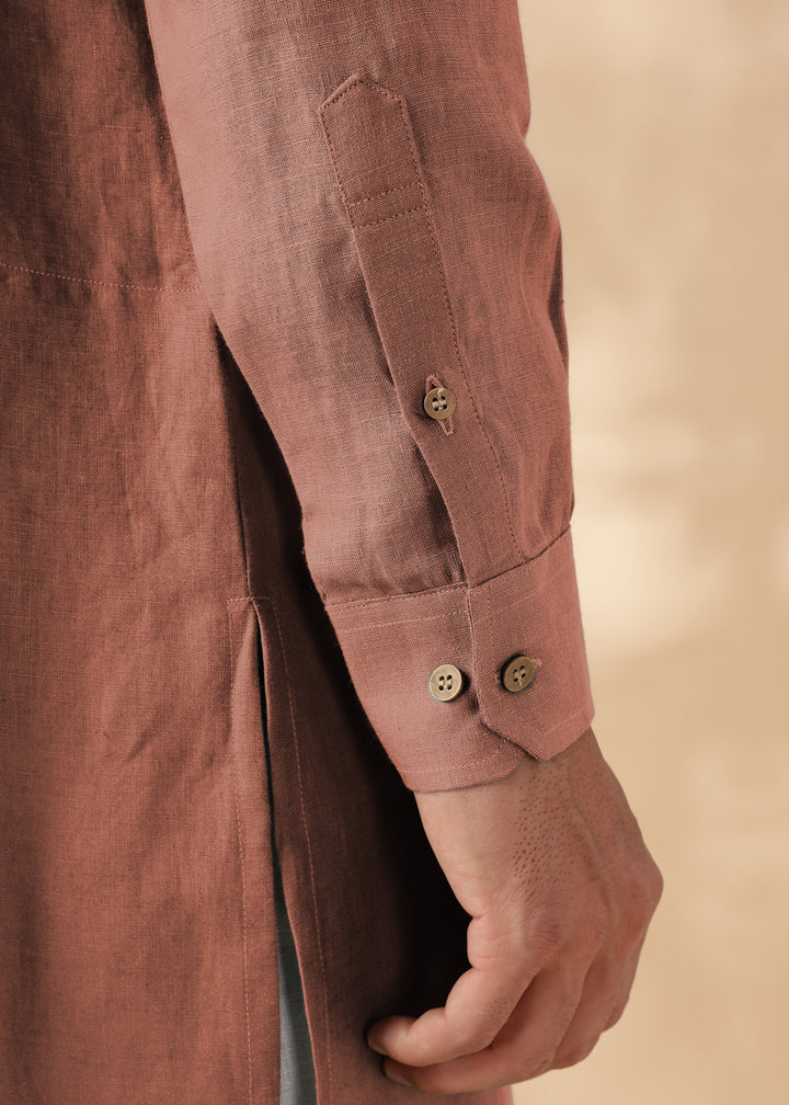 Nirva Kurta - Pure Linen Kurta with Space Tucks | Fondue Pink