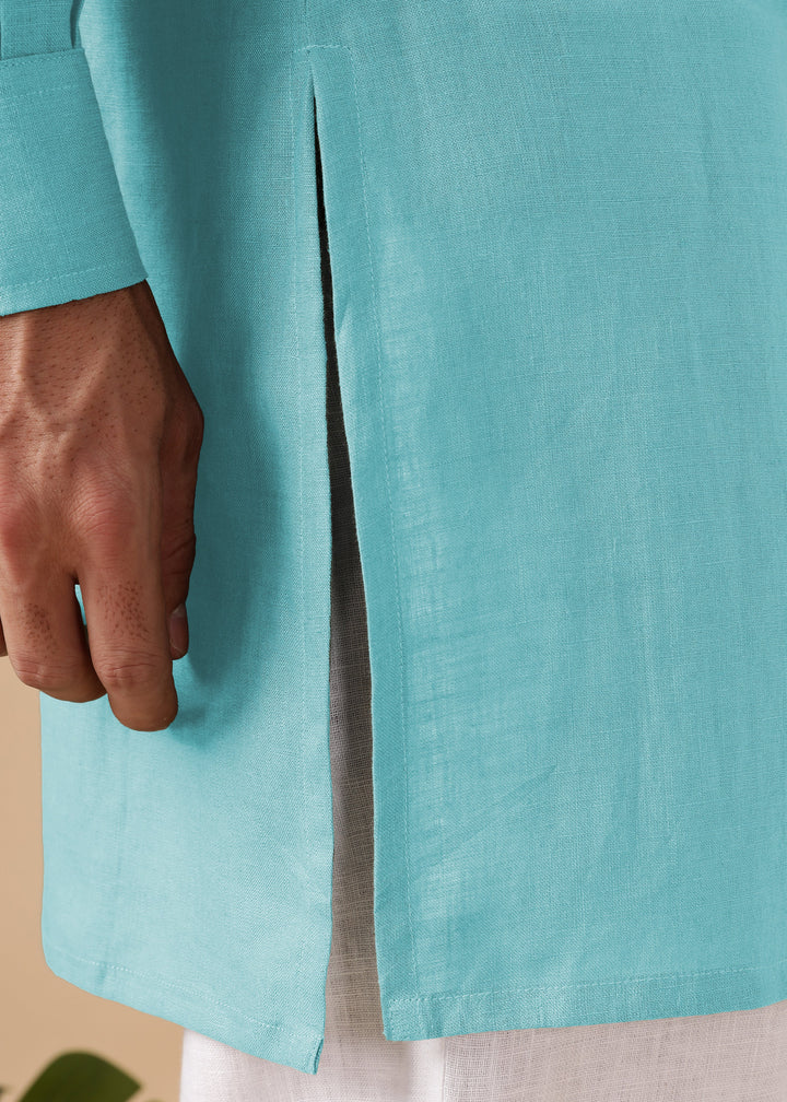 Nirva Kurta - Pure Linen Kurta with Space Tucks | Ice Blue