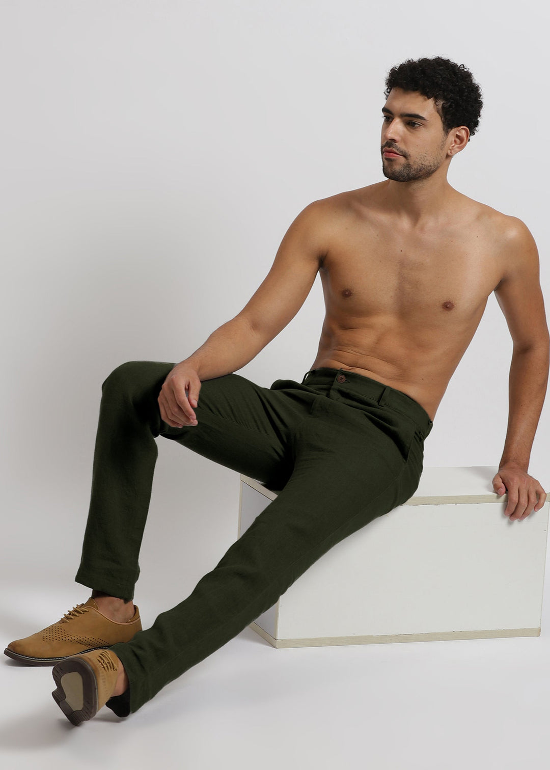 Ian Pure Linen Trousers - Dark Green