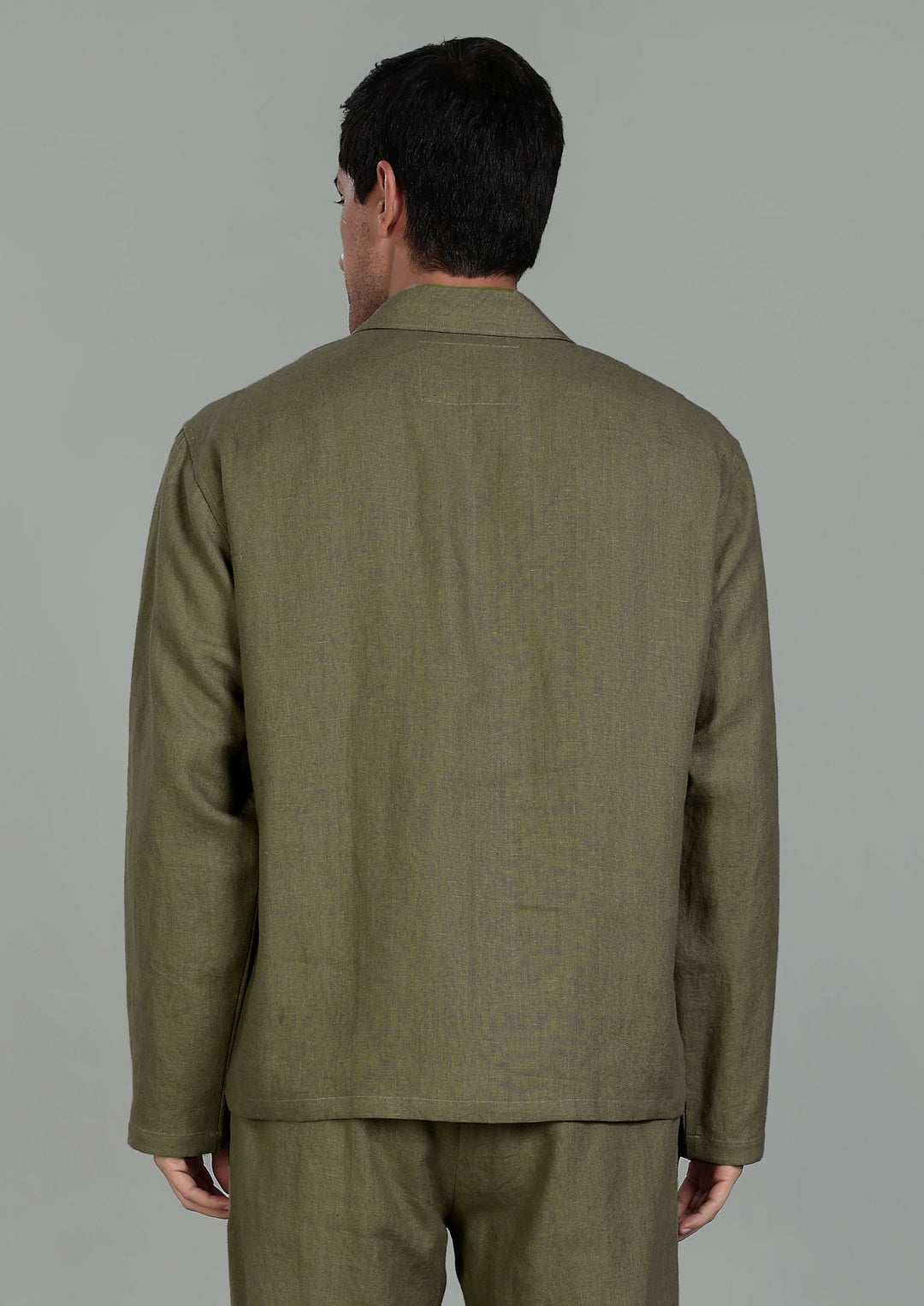 Duke Pure Linen Pull Over T-Shirt with Ivo Pant Set - Military Green
