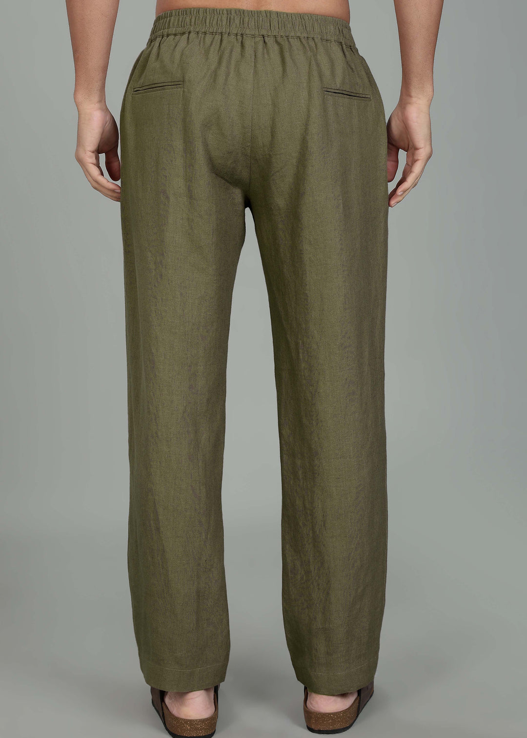 Ivo -  Pure Linen Casual Relaxed Elastic Pants - Military Green