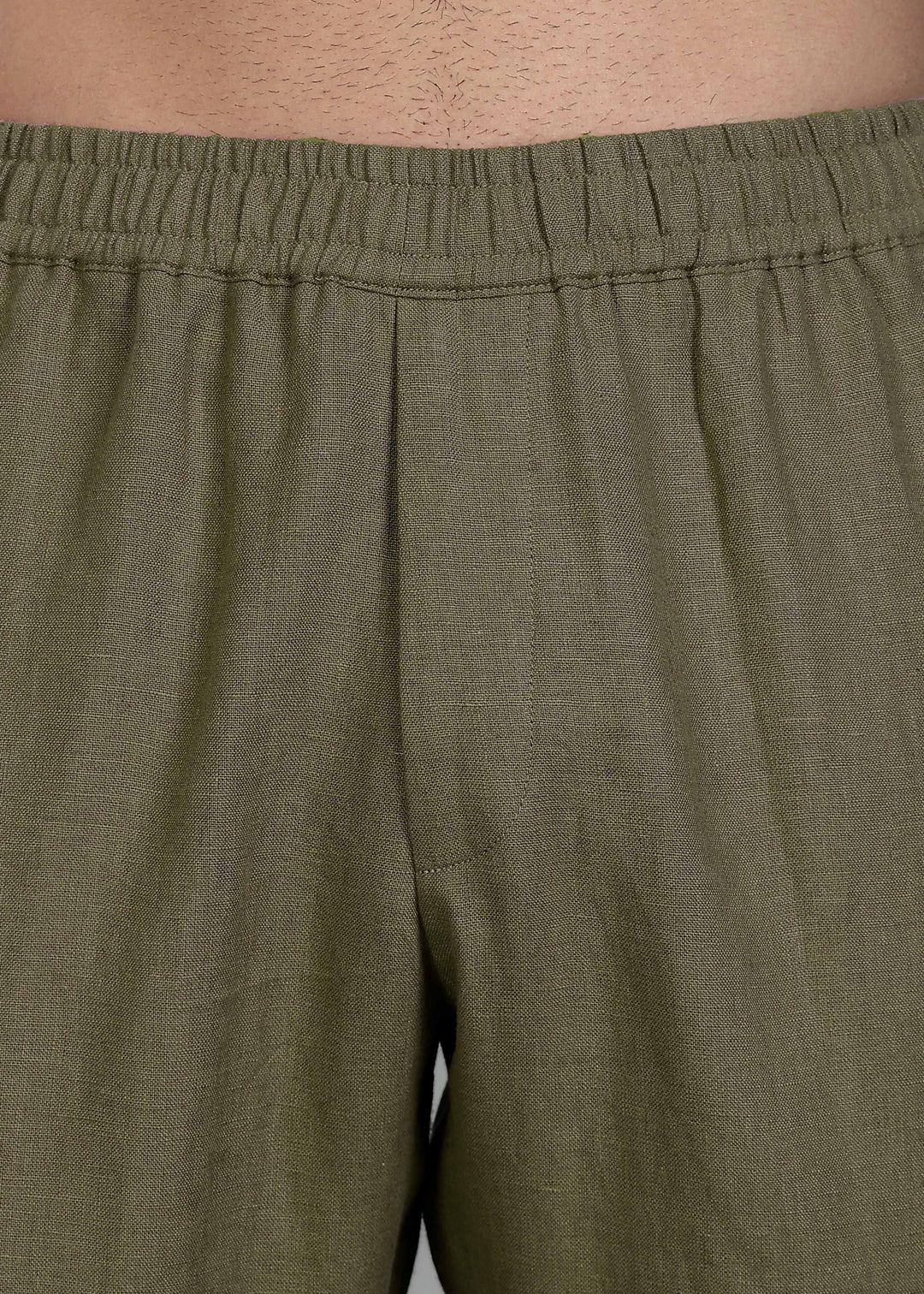 Ivo -  Pure Linen Casual Relaxed Elastic Pants - Military Green