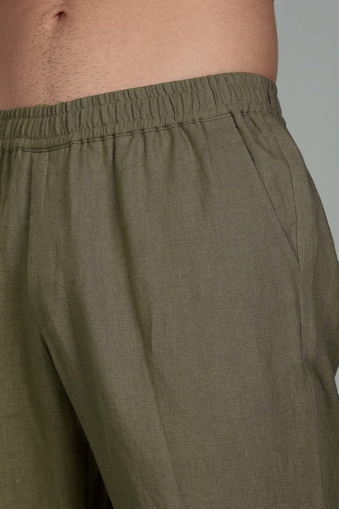 Duke Pure Linen Pull Over T-Shirt with Ivo Pant Set - Military Green