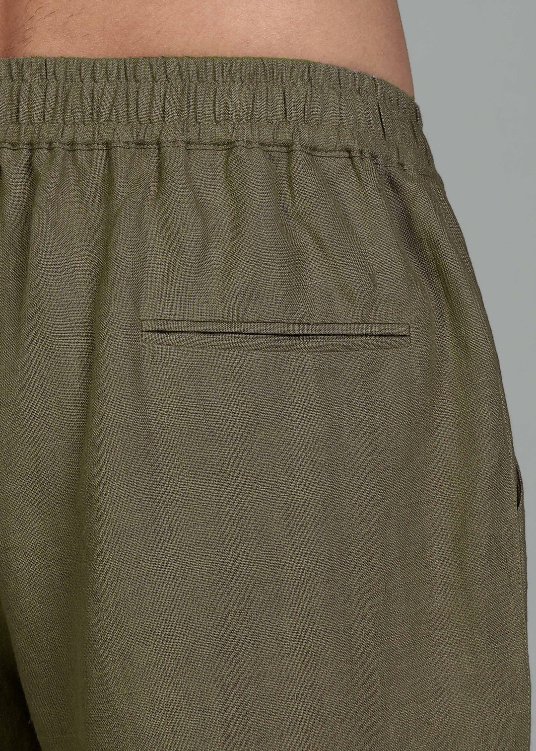 Ivo -  Pure Linen Casual Relaxed Elastic Pants - Military Green