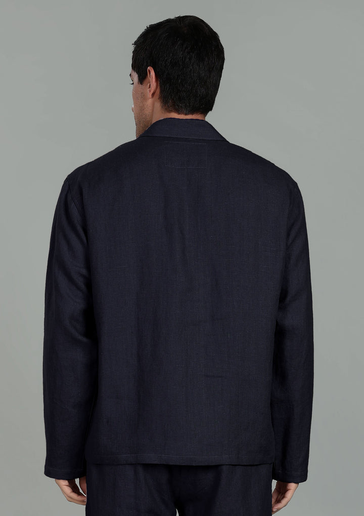 Duke Pure Linen Pull Over T-Shirt with Ivo Pant Set - Regal Blue