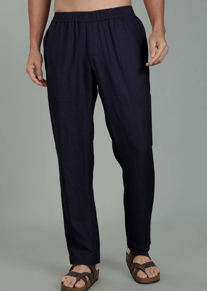 Ivo -  Pure Linen Casual Relaxed Elastic Pants - Regal Blue