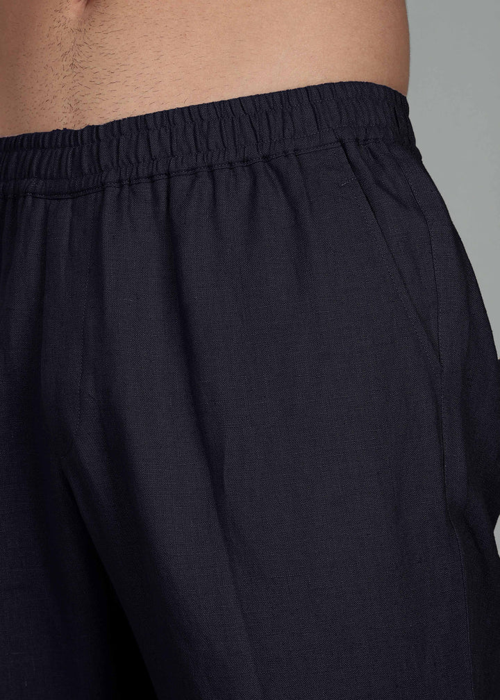 Ivo -  Pure Linen Casual Relaxed Elastic Pants - Regal Blue