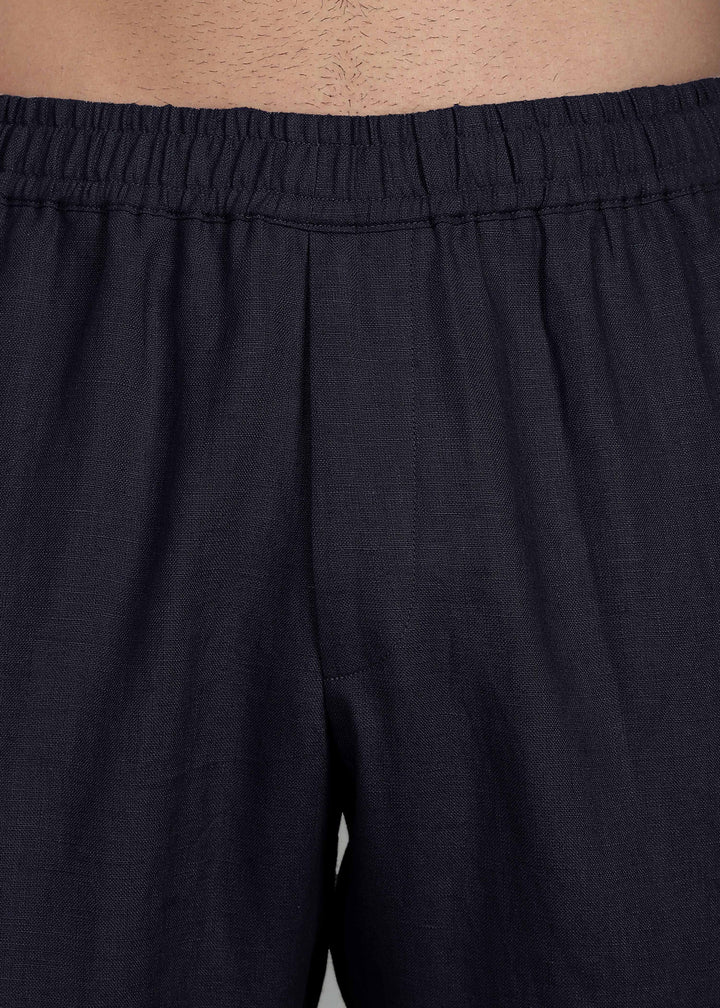 Ivo -  Pure Linen Casual Relaxed Elastic Pants - Regal Blue