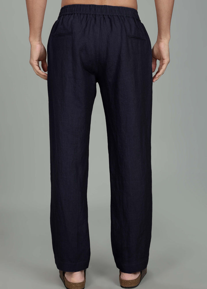 Ivo -  Pure Linen Casual Relaxed Elastic Pants - Regal Blue
