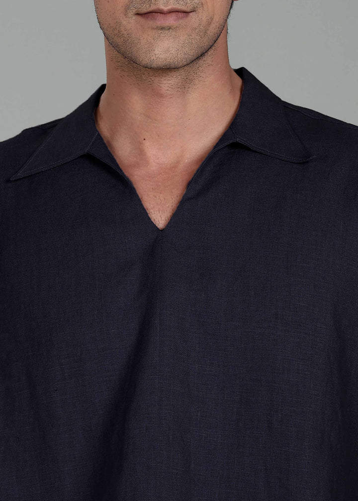 Duke Pure Linen Pull Over T-Shirt with Ivo Pant Set - Regal Blue