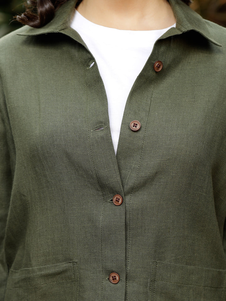 Emma - Regular Collar Shacket - Military Green
