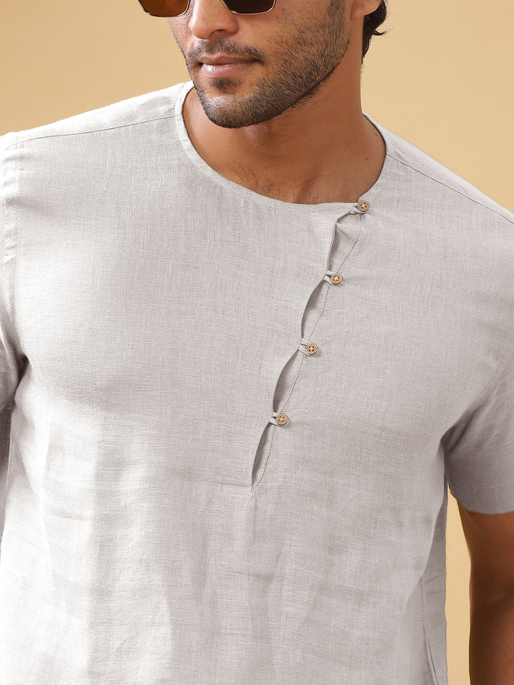 Evan - Pure Linen Short Sleeve T-Shirt - White