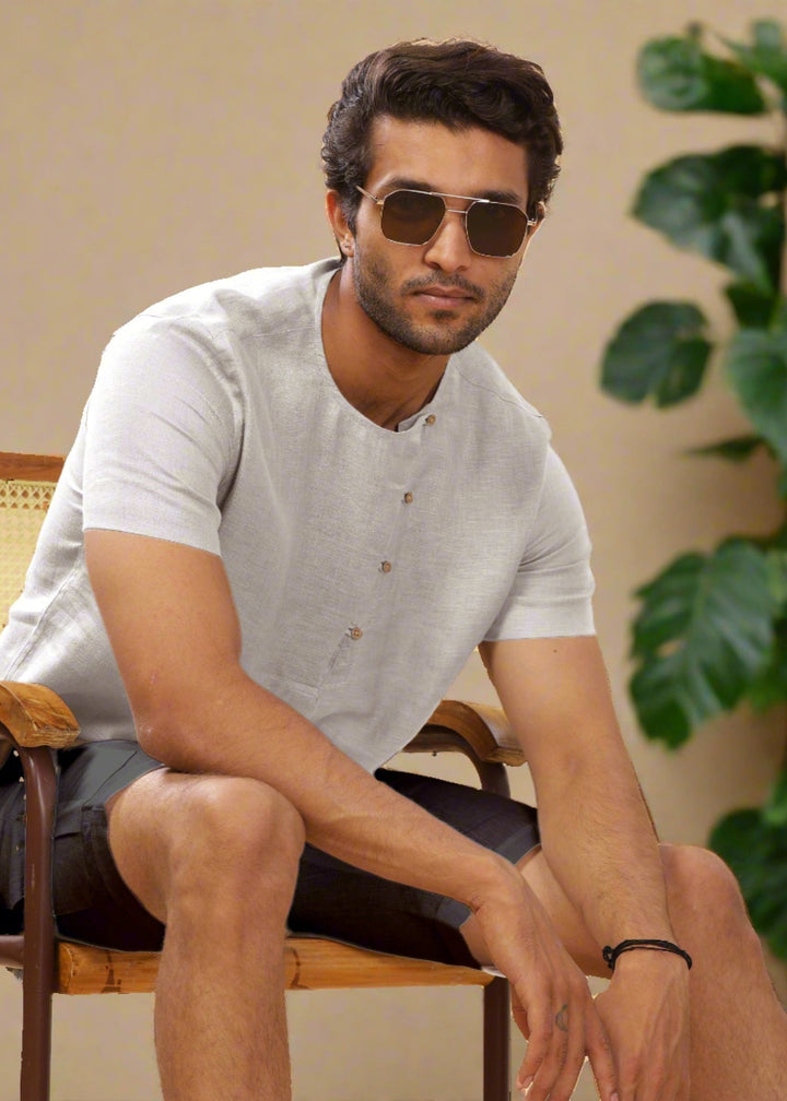 Evan - Pure Linen Short Sleeve T-Shirt - White