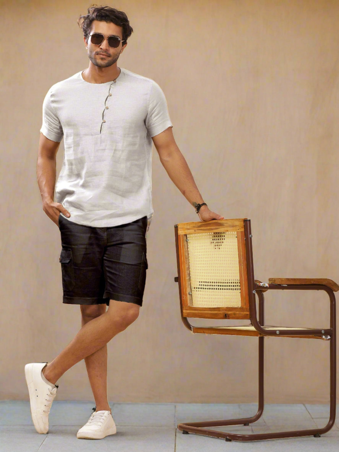 Evan - Pure Linen Short Sleeve T-Shirt - White