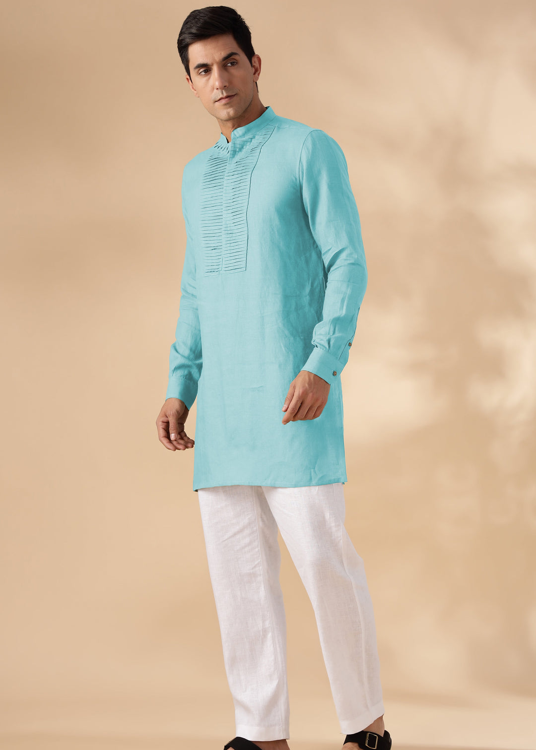Nirva Kurta - Pure Linen Kurta with Space Tucks | Ice Blue