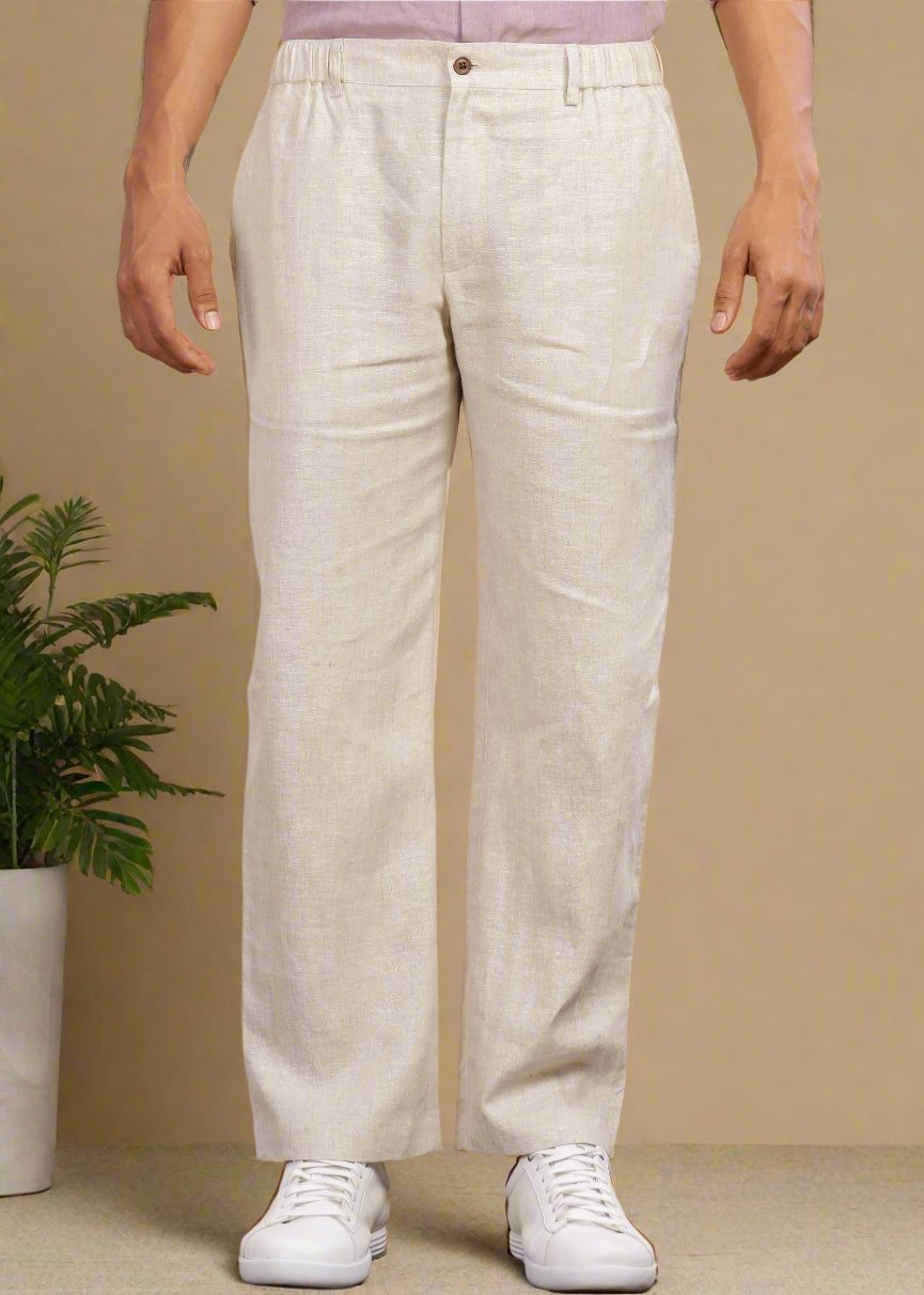 Figo - Pure Linen Drawcord Pants - Ecru – Linen Trail