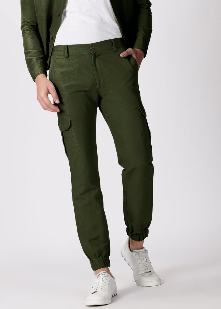 Finn - Linen Joggers - Dark Green