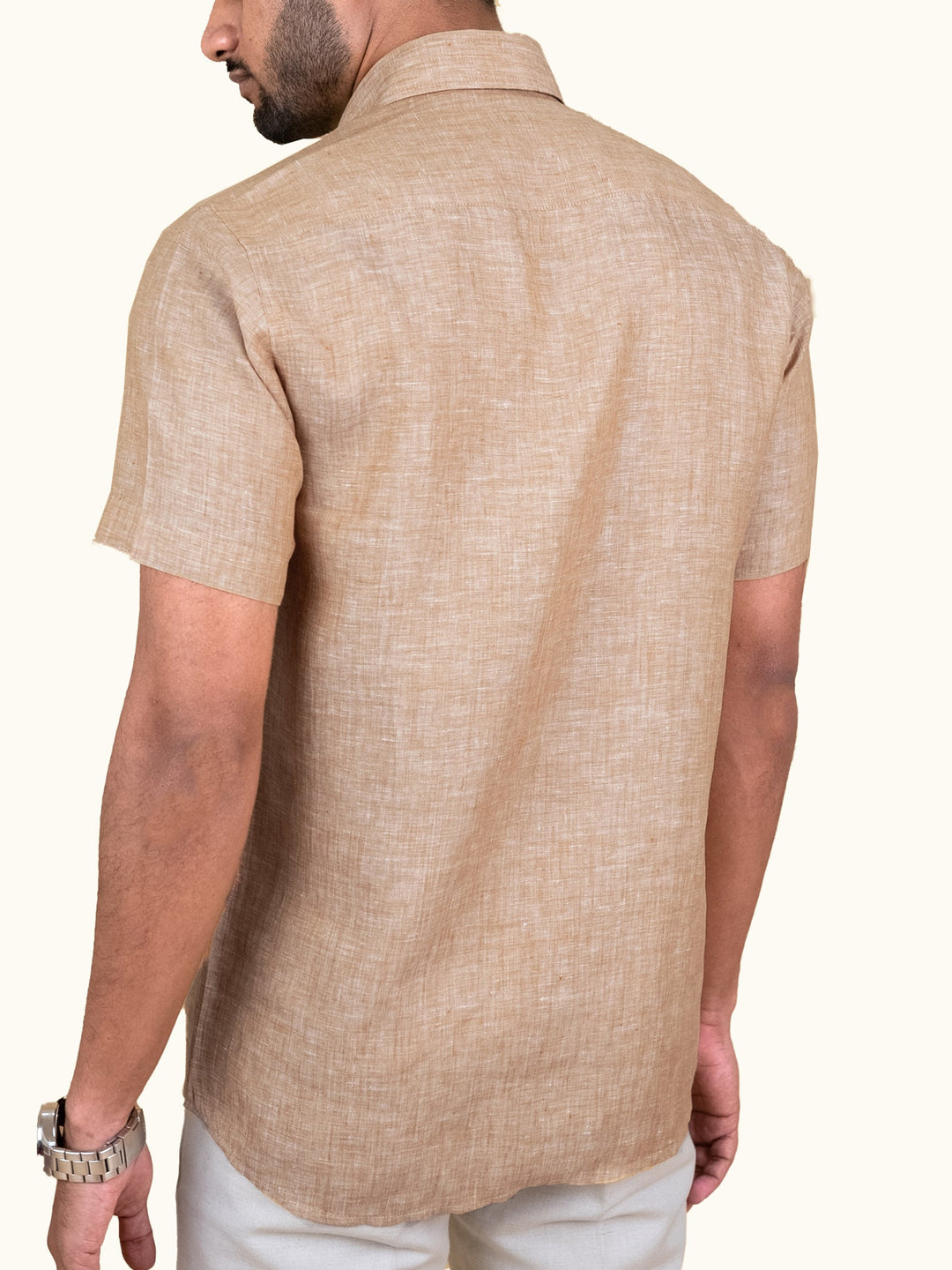 Harvey - Pure Linen Half Sleeve Shirt - Golden Wheat Orange | Rescue