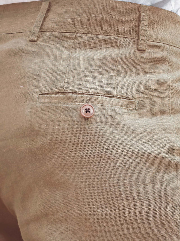Hal Classic Pleated Pure Linen Trousers - Light Hazelnut Brown