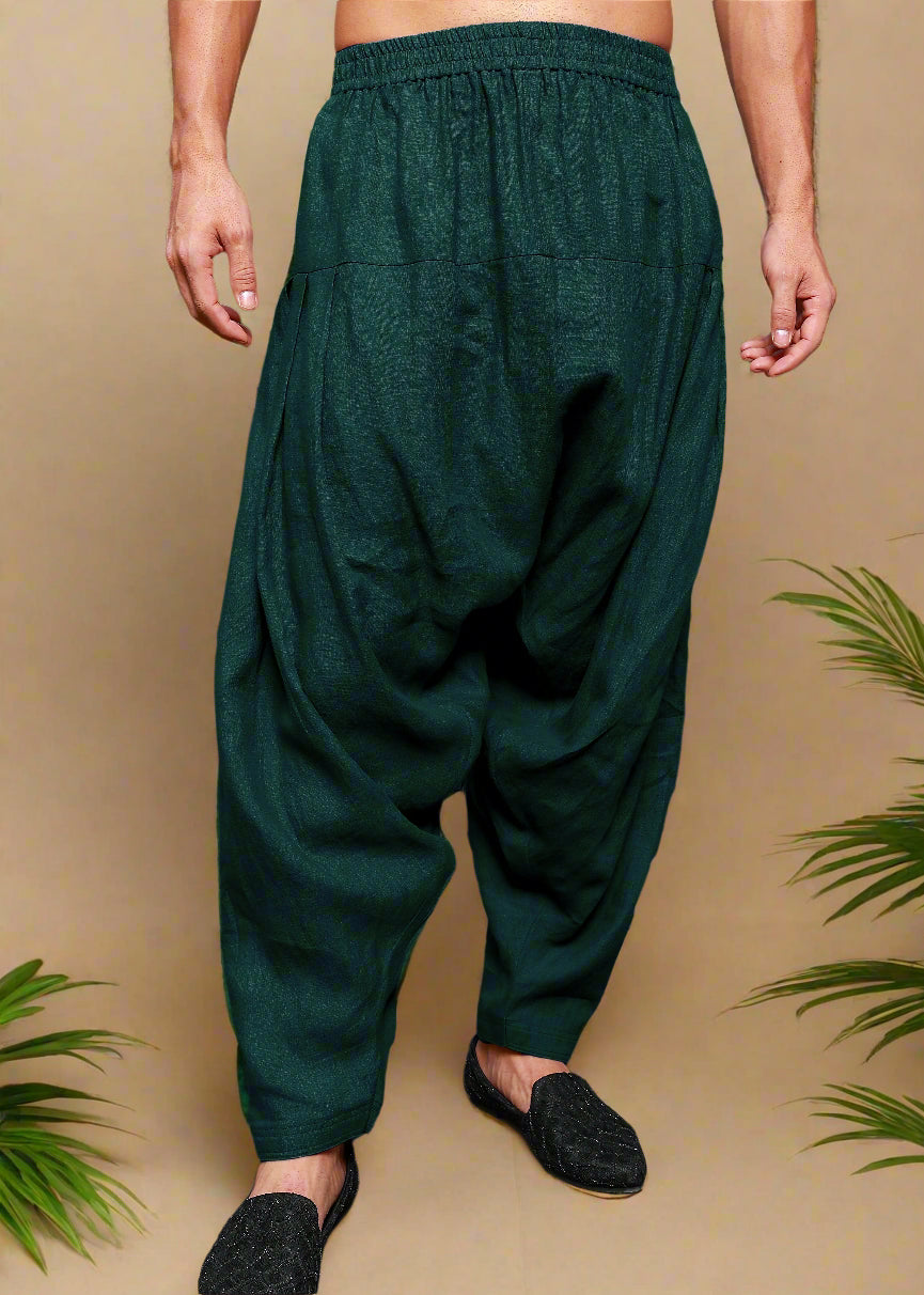 Han - Pure Linen Pathani Pyjama - Dark Pine Green