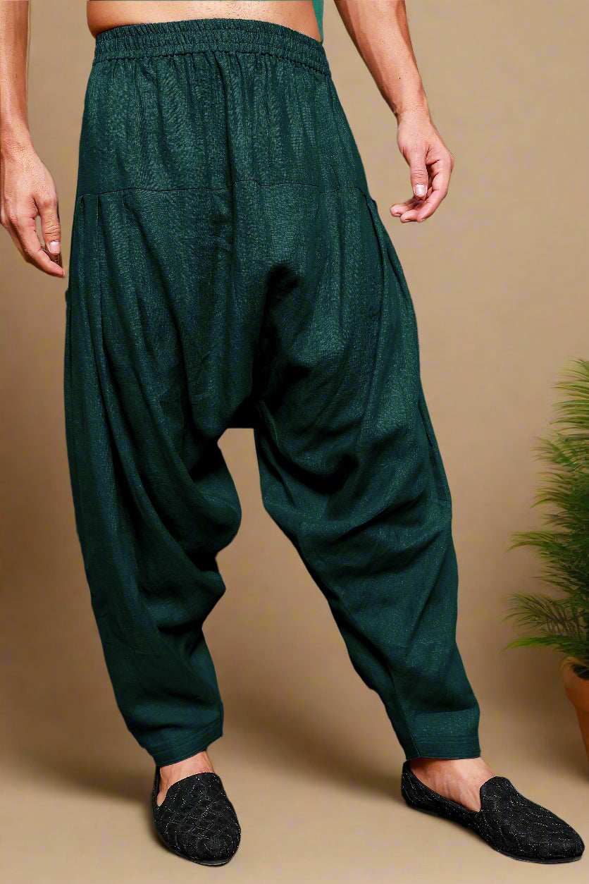 Han - Pure Linen Pathani Pyjama - Dark Pine Green
