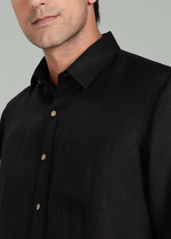 Harvey - Pure Linen Full Sleeve Shirt - Black