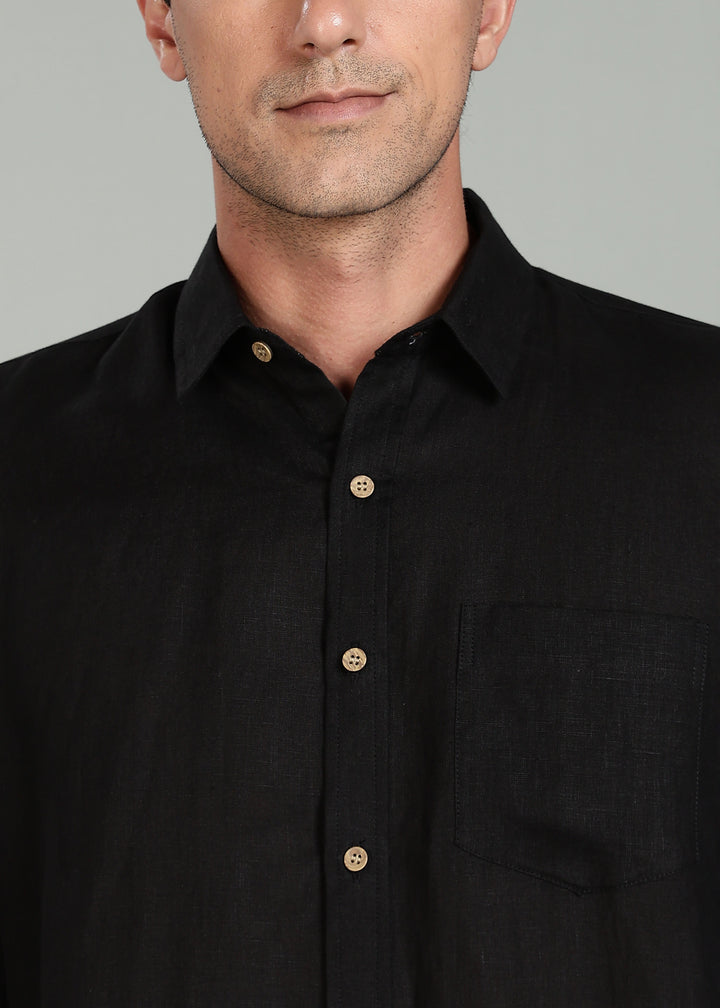 Harvey - Pure Linen Full Sleeve Shirt - Black
