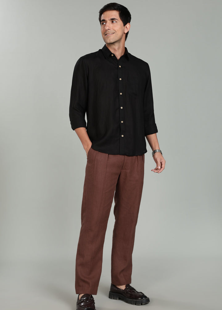 Harvey - Pure Linen Full Sleeve Shirt - Black