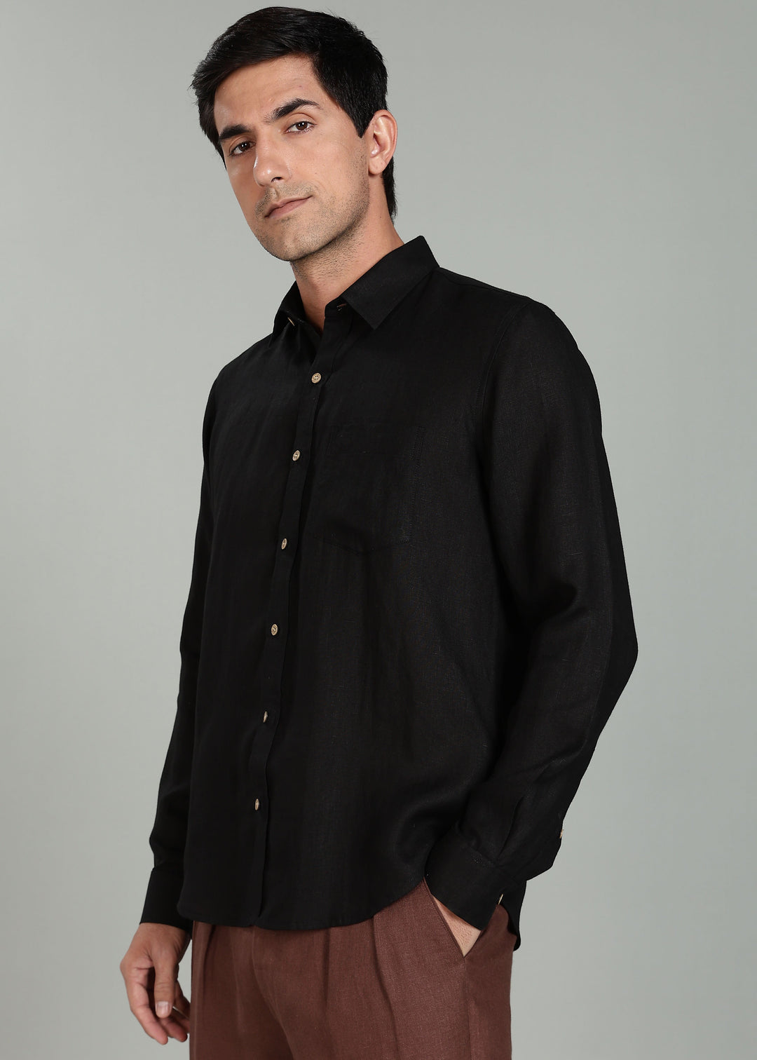 Harvey - Pure Linen Full Sleeve Shirt - Black