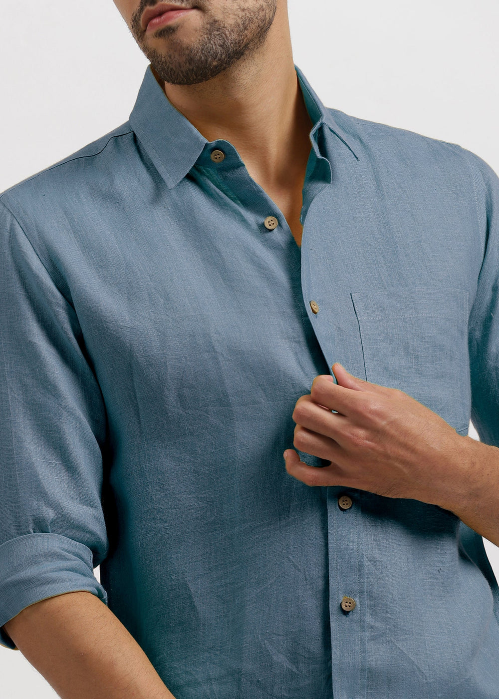 Harvey - Pure Linen Full Sleeve Shirt - Blue Grey