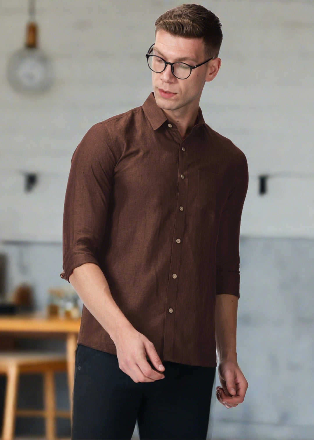 Harvey - Pure Linen Full Sleeve Shirt - Coffee Brown