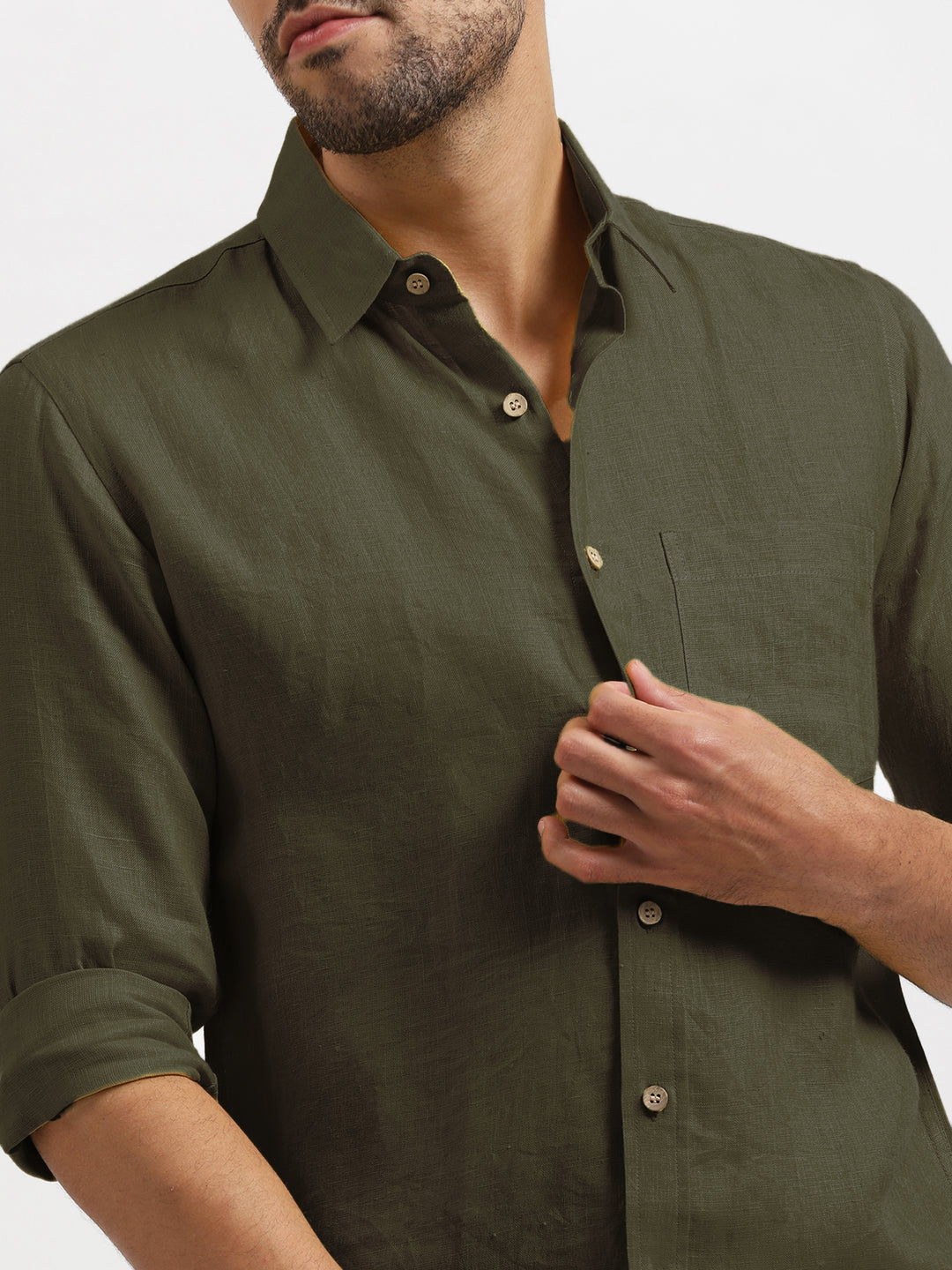 Harvey - Pure Linen Full Sleeve Shirt - Moss Green