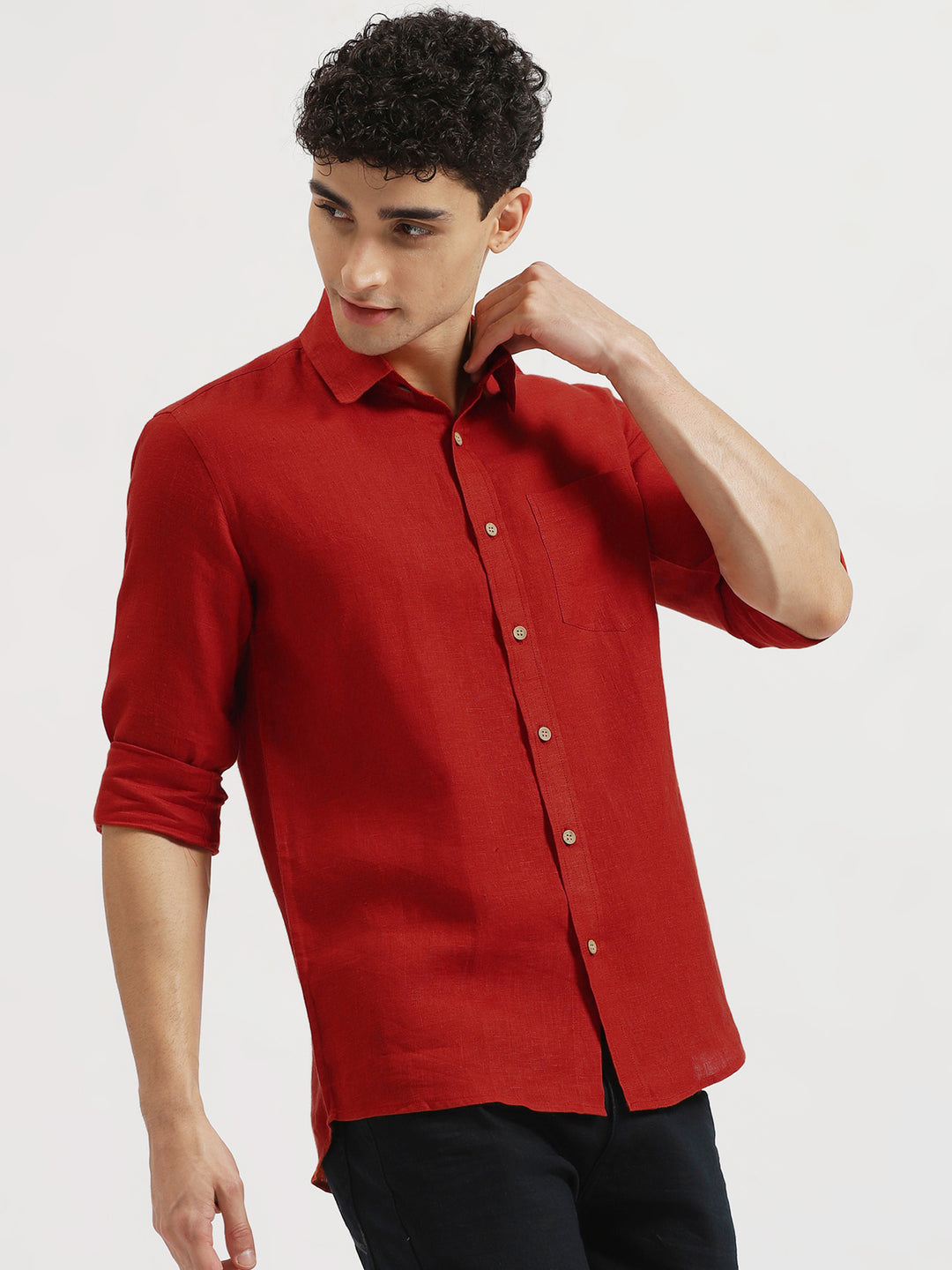 Harvey - Pure Linen Full Sleeve Shirt - Mud Red