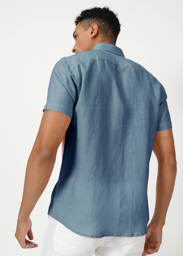 Harvey - Pure Linen Half Sleeve Shirt - Blue Grey