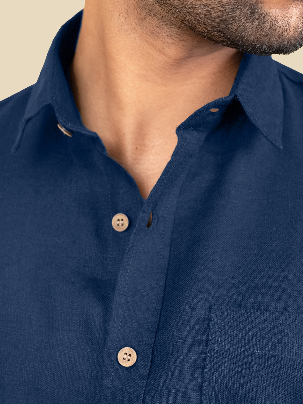 Harvey - Pure Linen Half Sleeve Shirt - Denim Blue