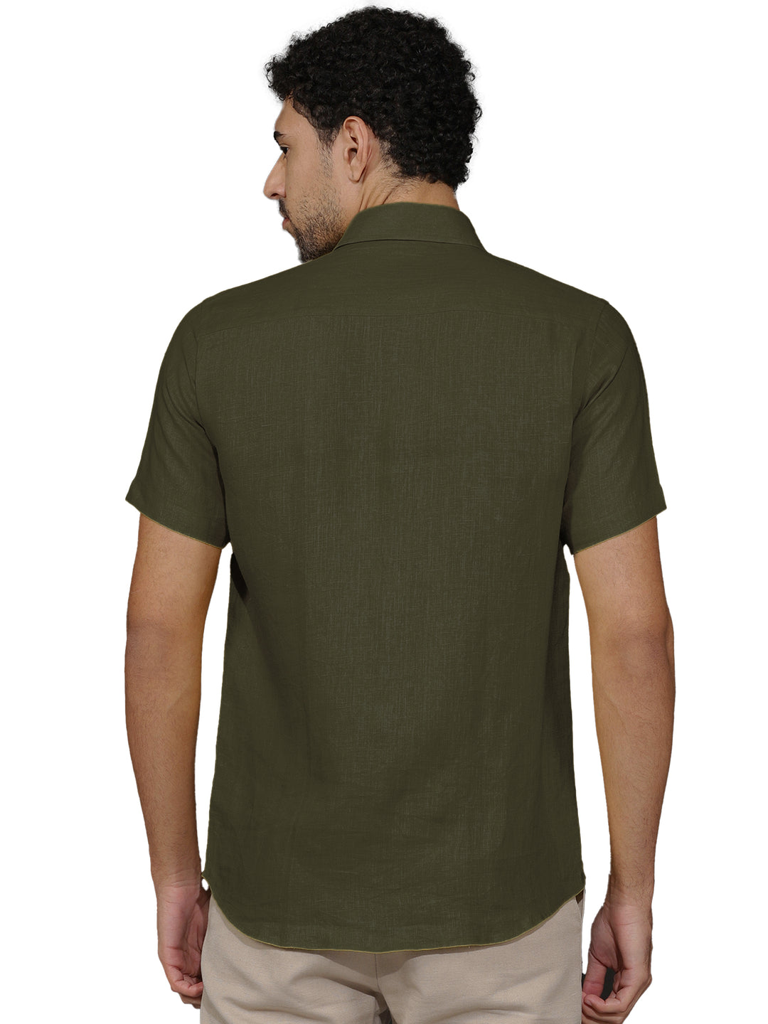 Harvey - Pure Linen Half Sleeve Shirt - Moss Green