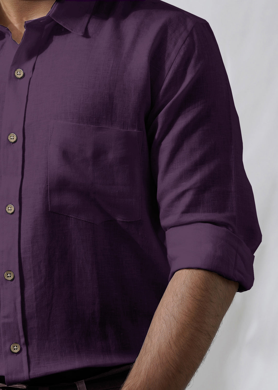 Harvey 100% Pure Linen Full Sleeve Shirt in Dark Purple with Regular Collar crafted in 60 LEA