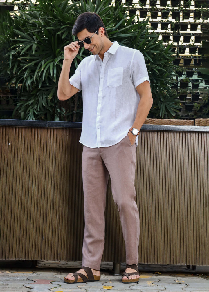 Harvey - Pure Linen Half Sleeve Shirt - White