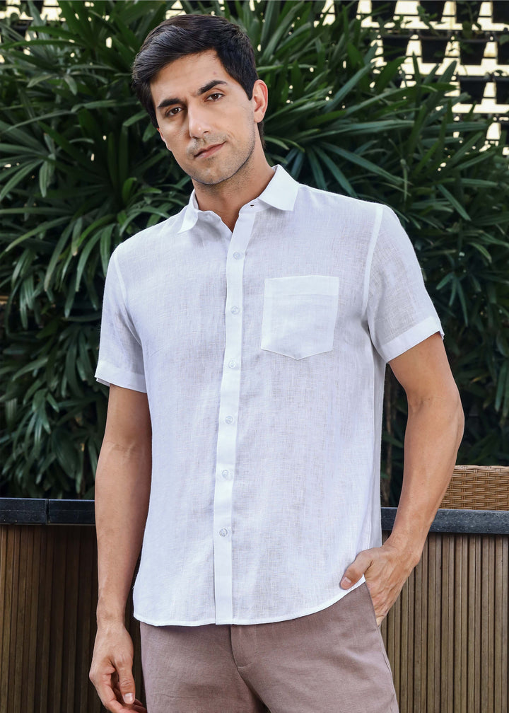 Harvey - Pure Linen Half Sleeve Shirt - White