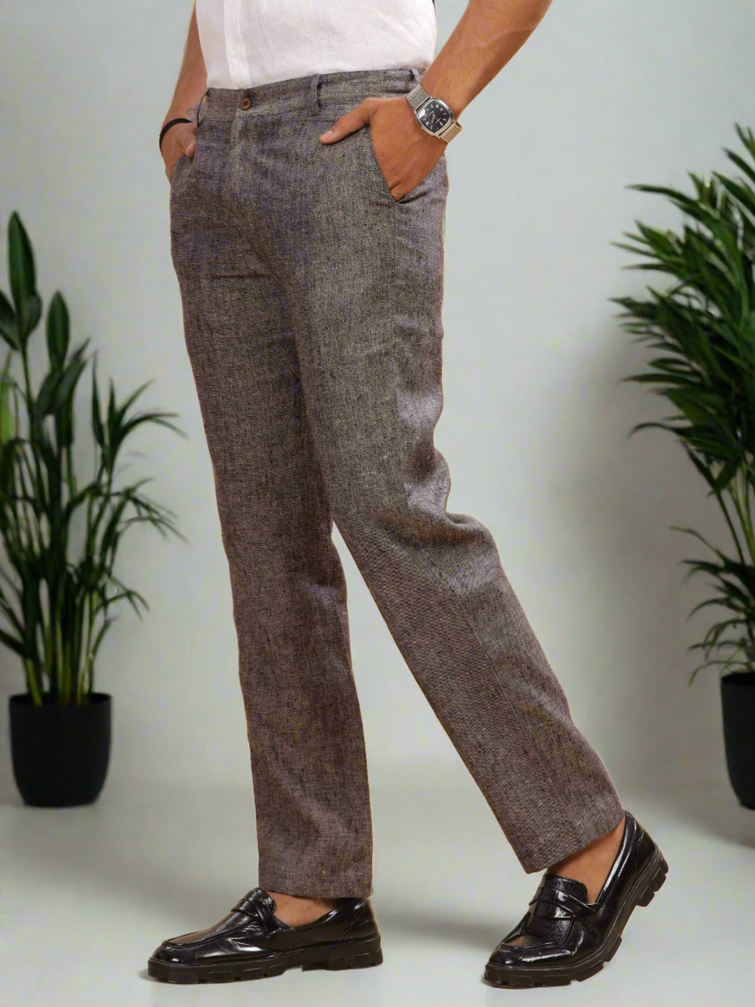 Ian Pure Linen Trousers - Black Chambray (Factory Rescue)