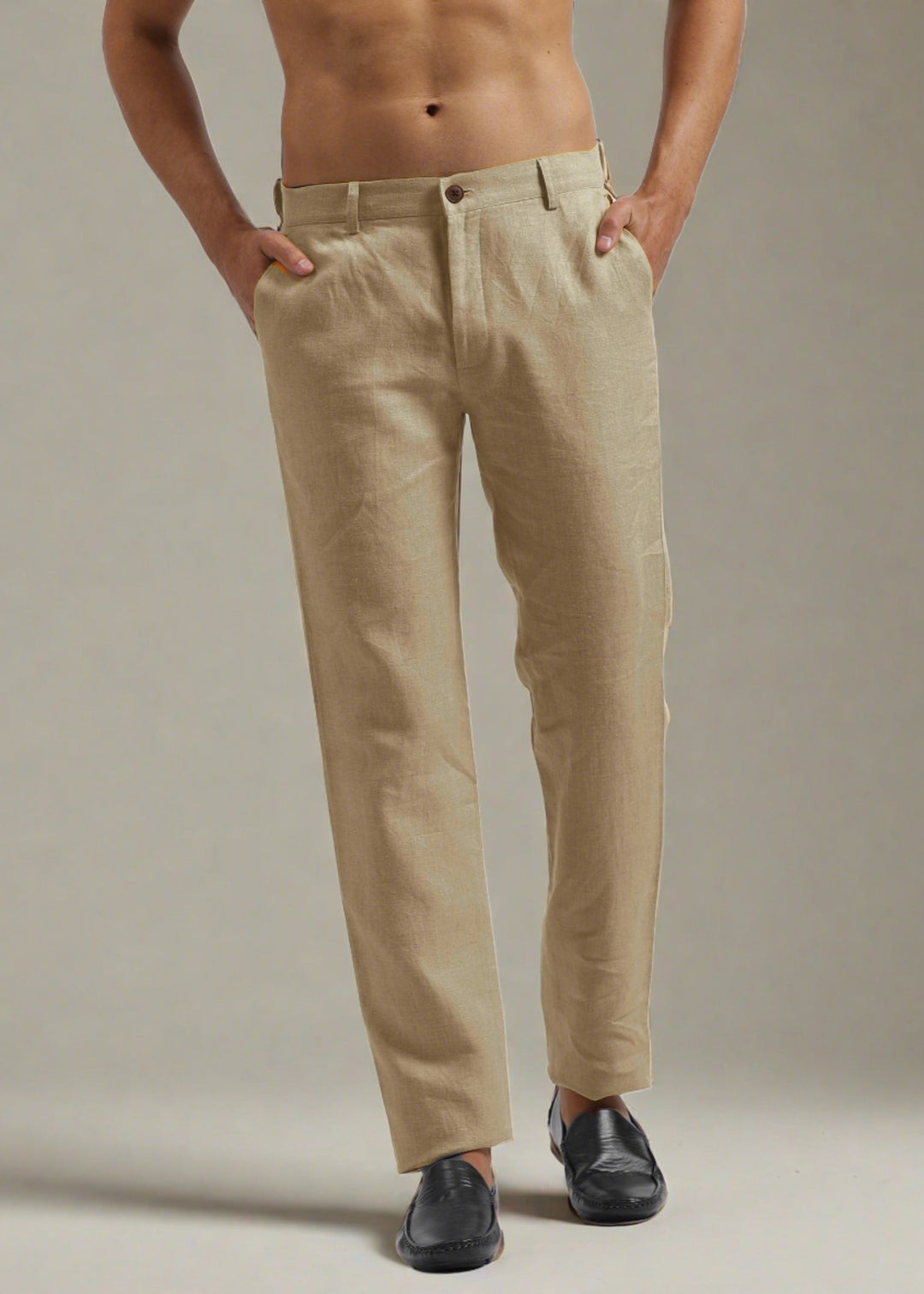 Ian Pure Linen Trousers - Cappuccino Beige