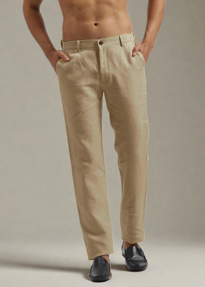 Ian Pure Linen Trousers - Cappuccino Beige