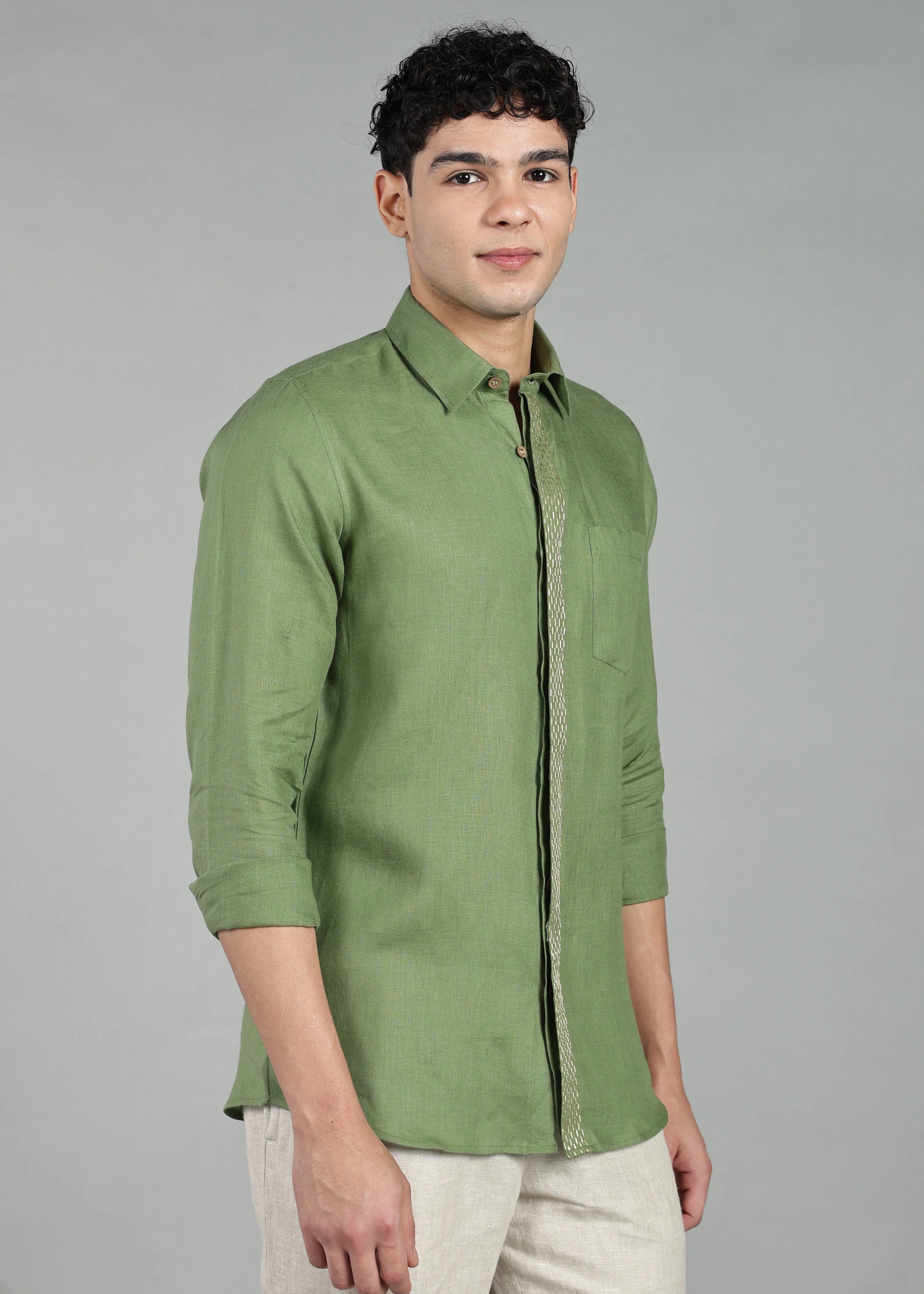 Cossack Green Pure Linen Full Sleeve Shirt – Linen Trail