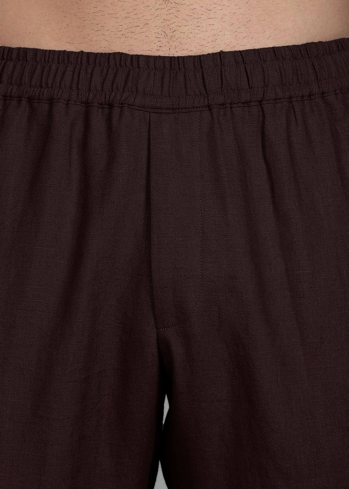 Ivo -  Pure Linen Casual Relaxed Elastic Pants - Cocoa Brown
