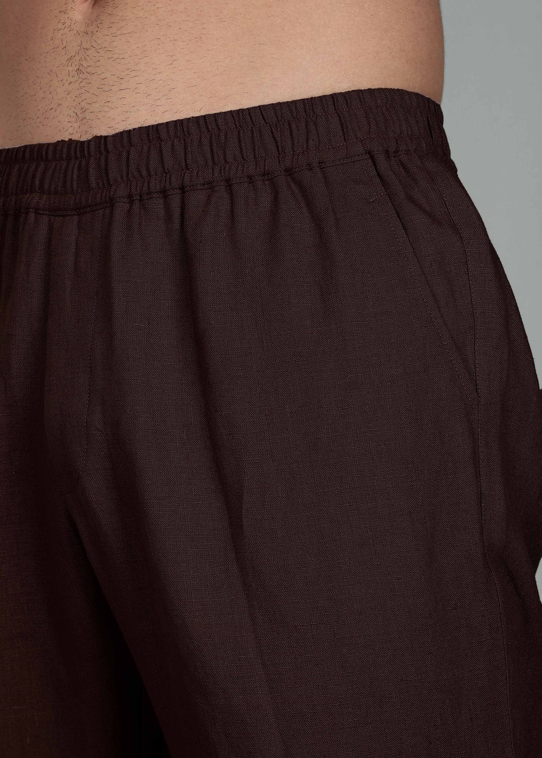 Ivo -  Pure Linen Casual Relaxed Elastic Pants - Cocoa Brown