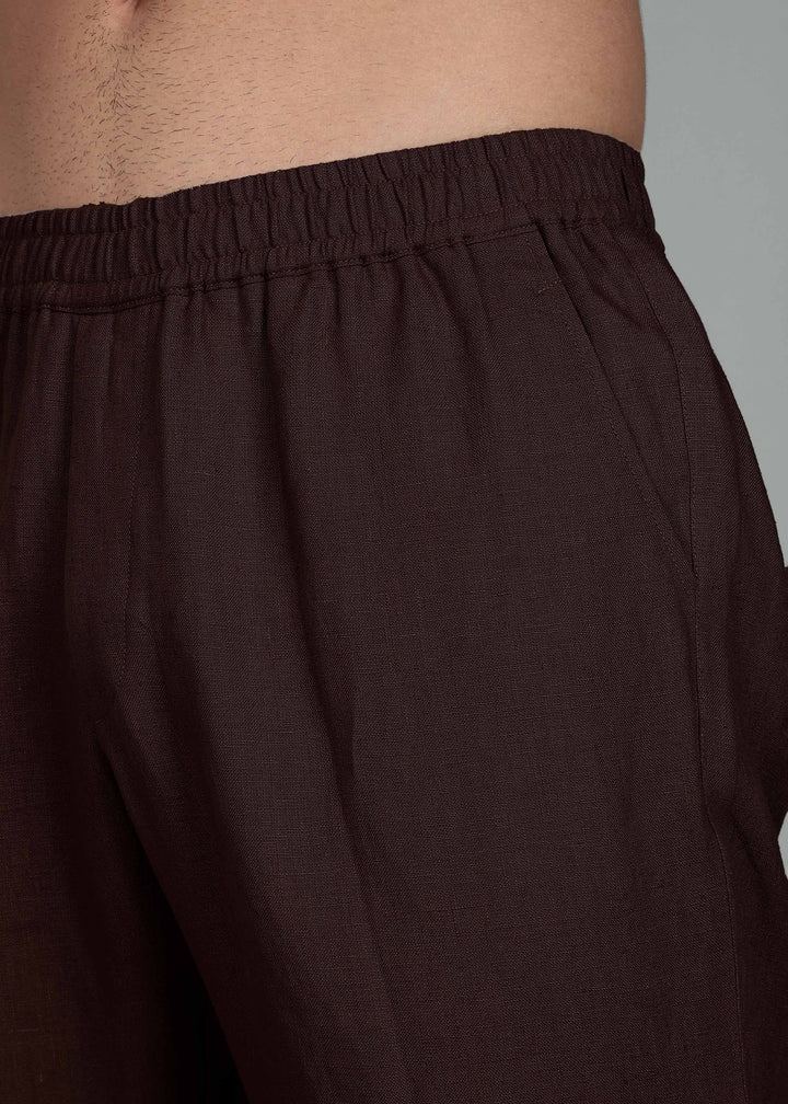 Ivo -  Pure Linen Casual Relaxed Elastic Pants - Cocoa Brown