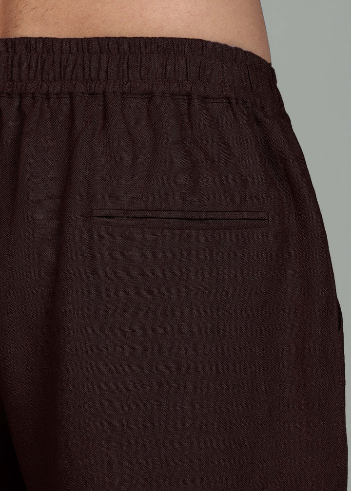 Ivo -  Pure Linen Casual Relaxed Elastic Pants - Cocoa Brown