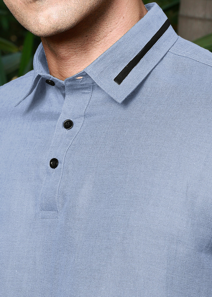 Jack - Pure Linen Polo T-Shirt - Periwinkle Blue