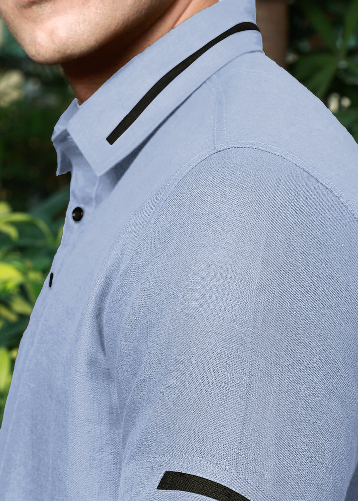Jack - Pure Linen Polo T-Shirt - Periwinkle Blue