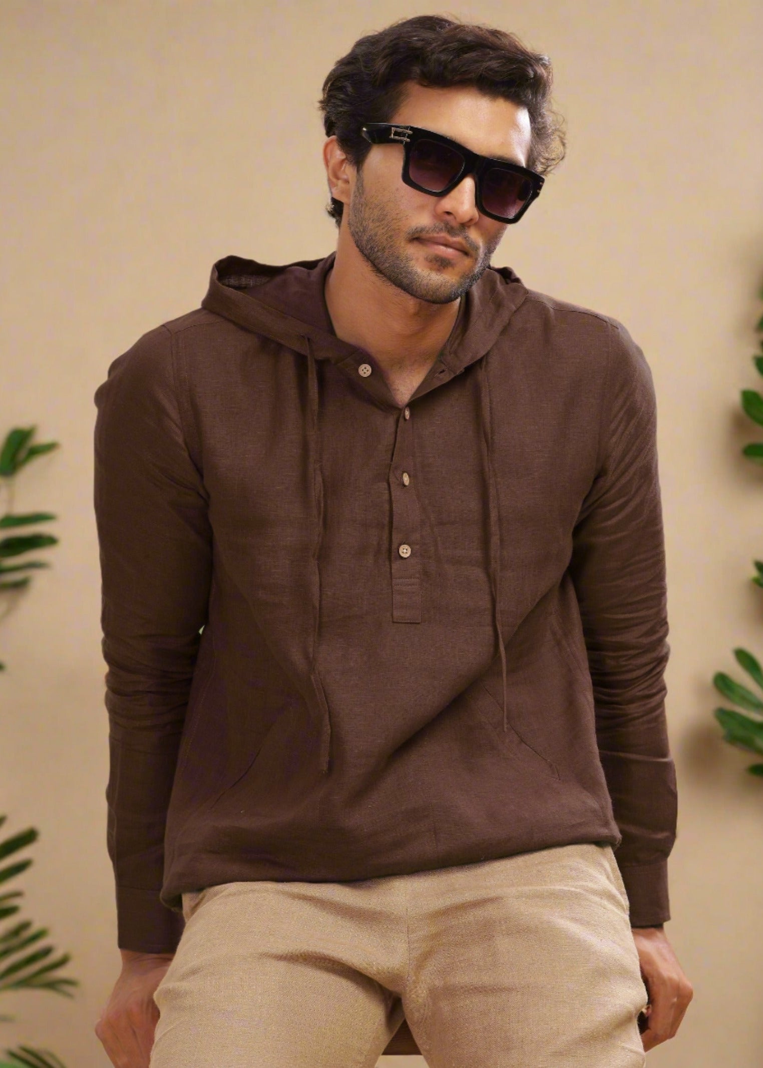 Coffee Brown Pure Linen Hoodie T-Shirt For Men – Linen Trail